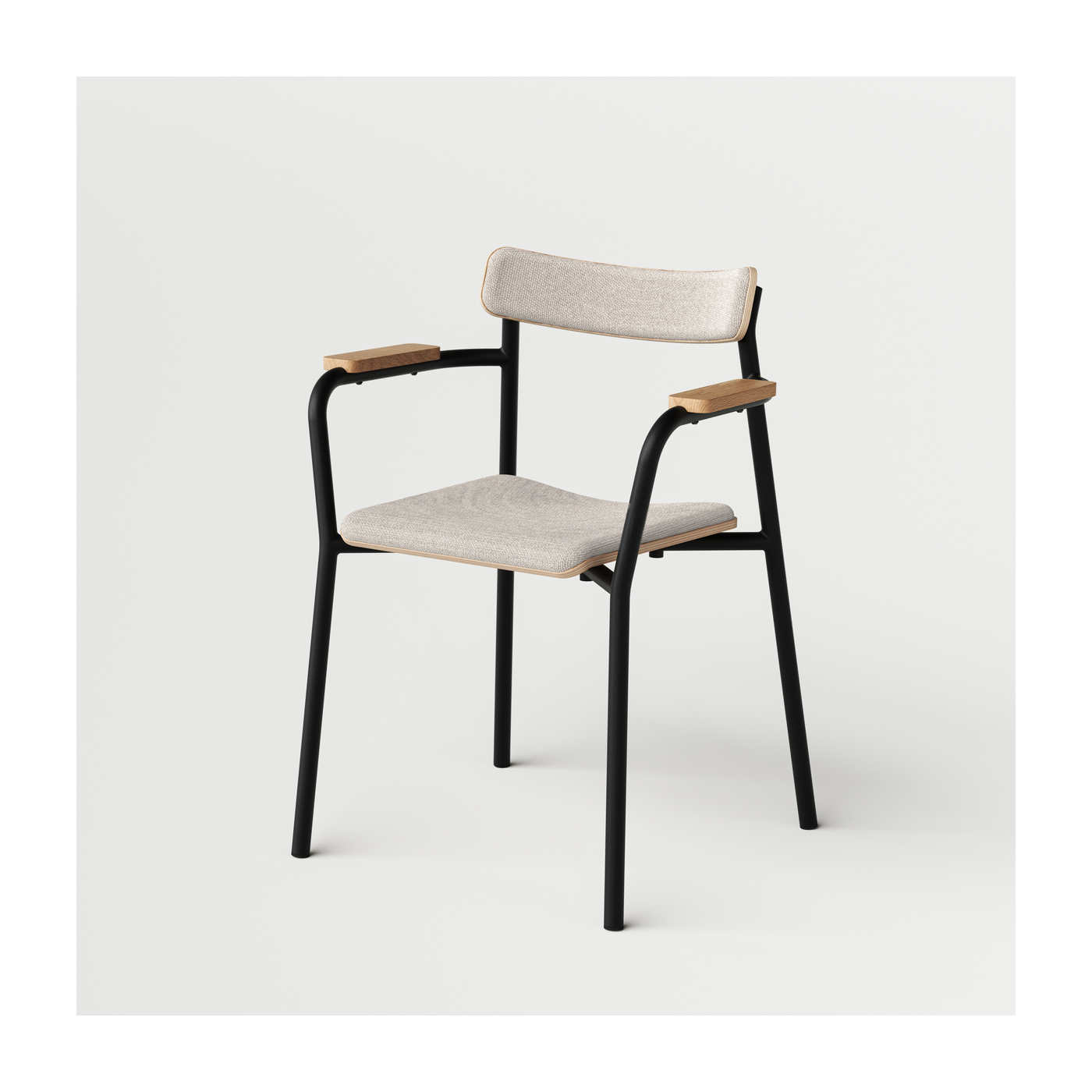 Silla con reposabrazos en negro grafito y tela Etude en beige arena - TIPTOE