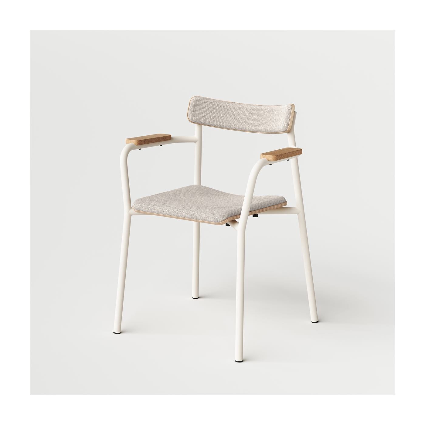 Silla con reposabrazos blanco crema y tela Etude beige arena - TIPTOE