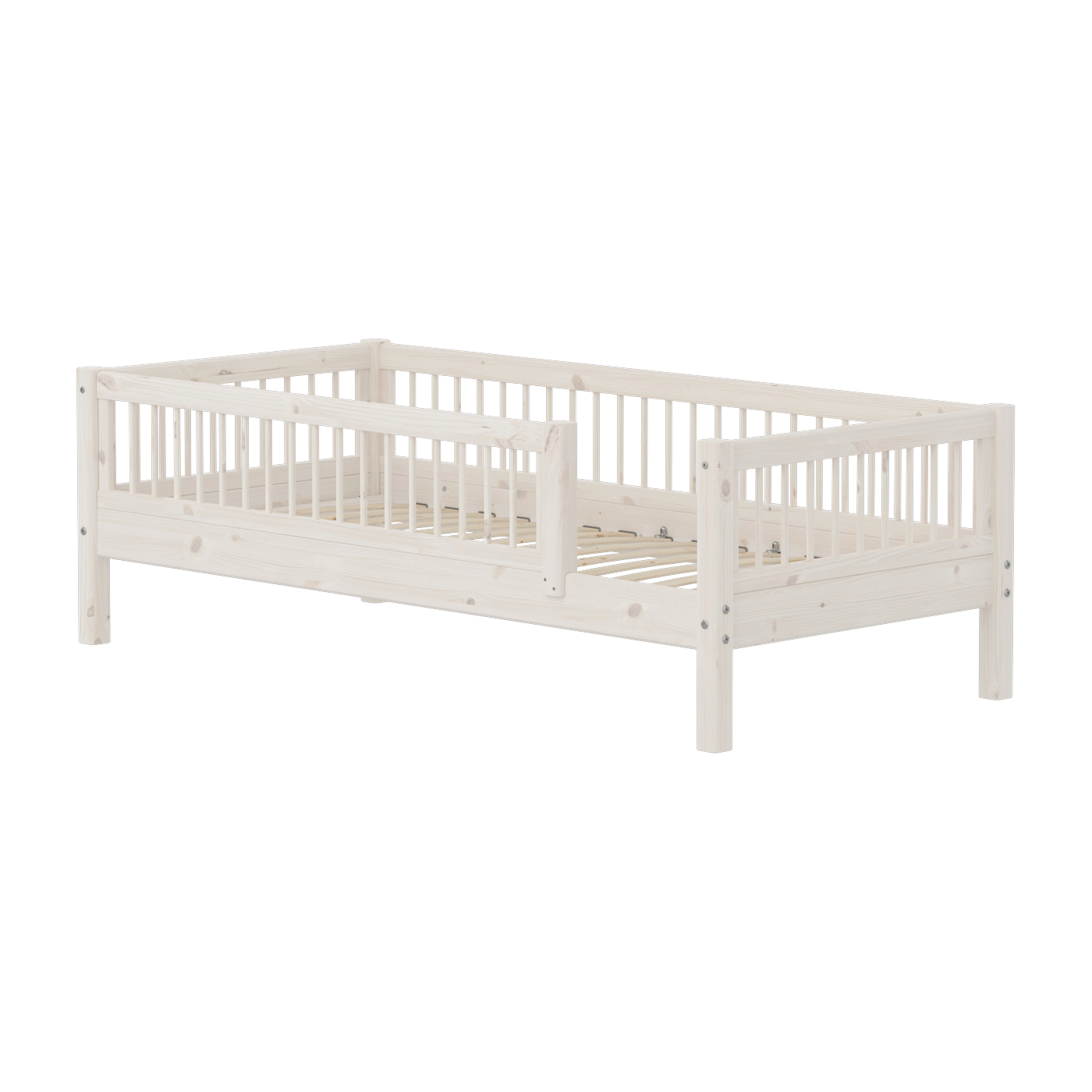 Lit simple avec barrière en pin solide et contreplaqué de bouleau crème 90x200cm Classic - Flexa