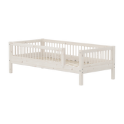 Single bed with safety rail in solid pine and cream birch plywood 90x200cm Classic - Flexa