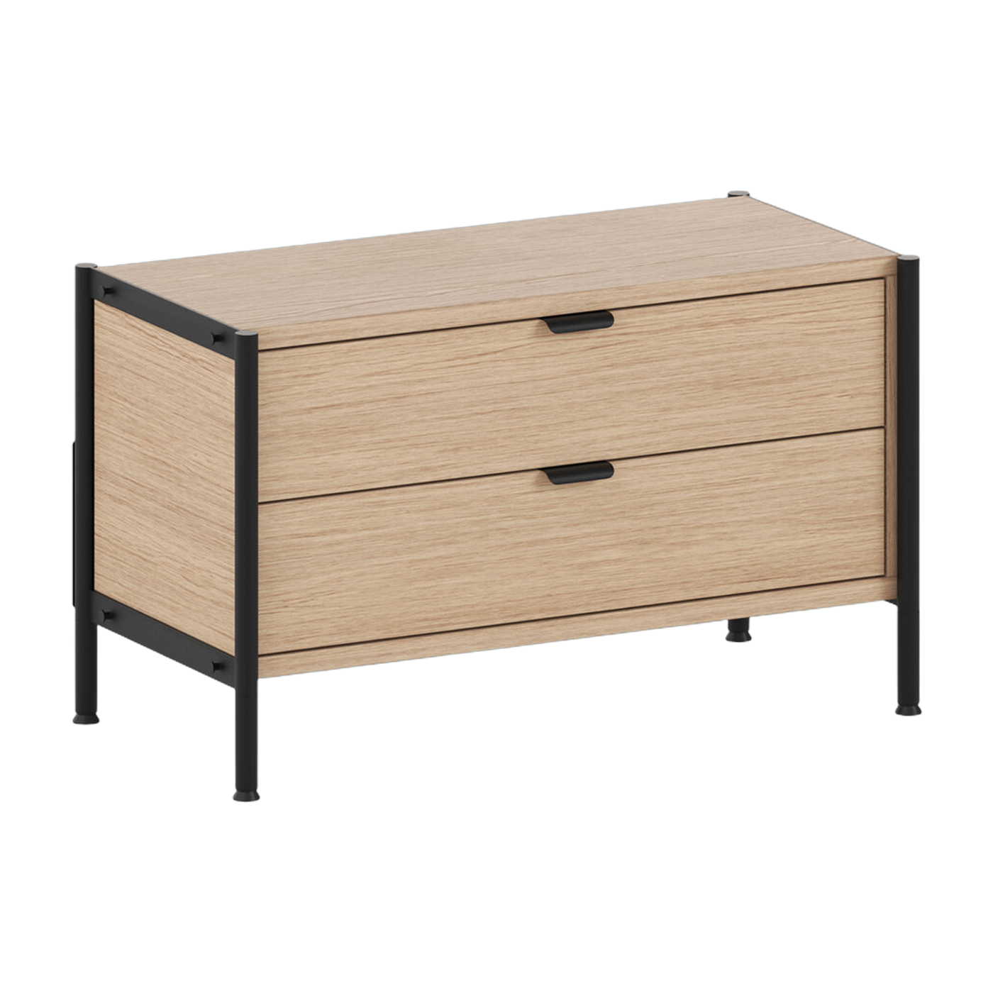 Regal mit 2 Schubladen aus ökologisch zertifiziertem Holz und graphitschwarzem Stahl 50x84cm Unit - TIPTOE