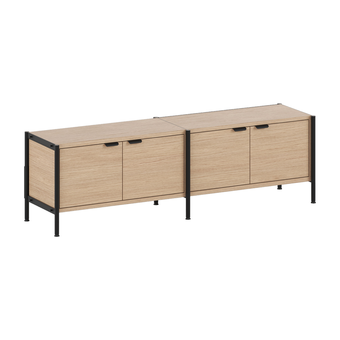 Niedrige Konsole mit 4 Türen aus ökozertifiziertem Holz und graphitschwarzem Stahl 50x164cm Unit -. TIPTOE