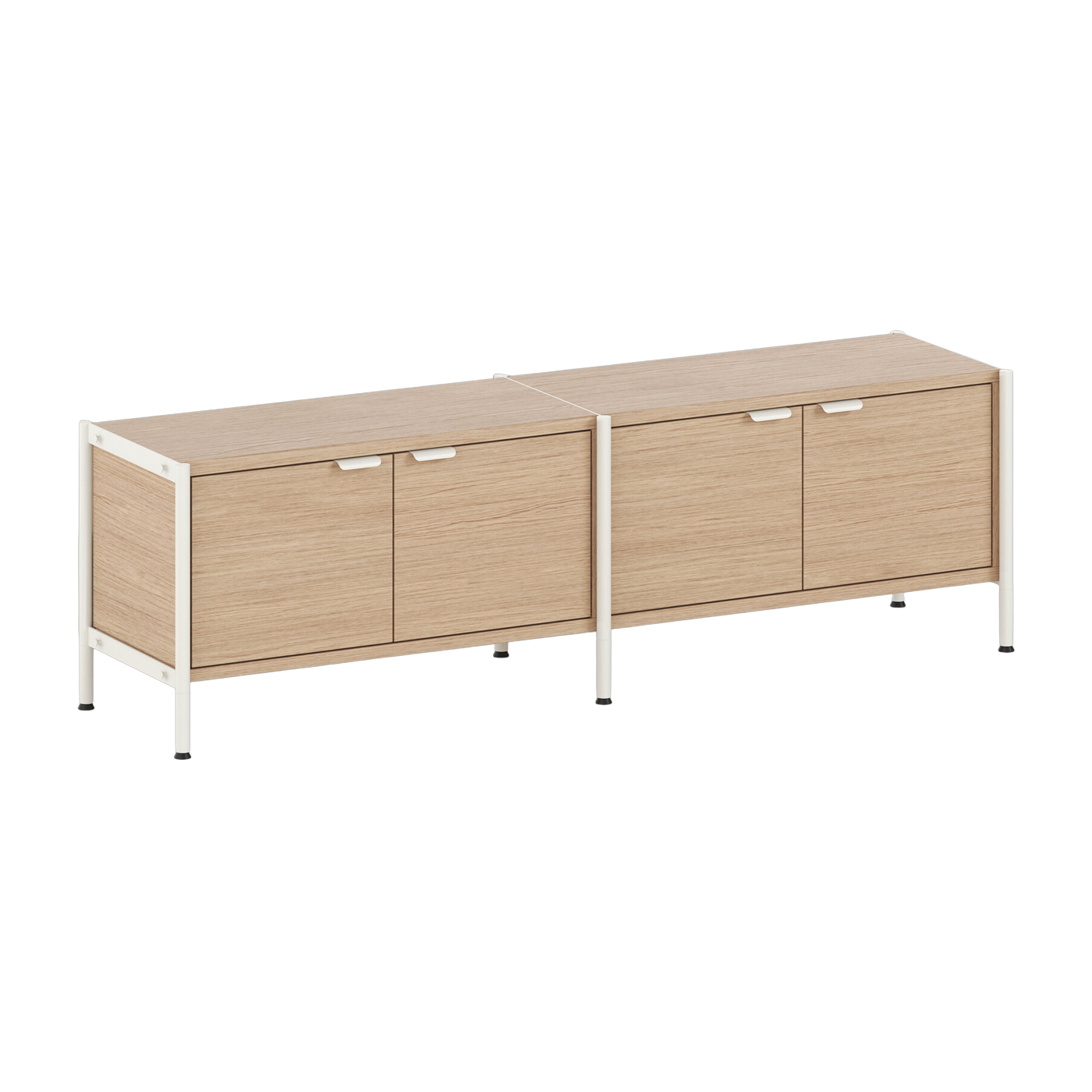 Niedrige Konsole mit 4 Türen aus öko-zertifiziertem Holz und Stahl cremeweiß 50x164cm Unit - TIPTOE
