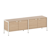 Low console with 4 doors in eco-certified wood and cream white steel 50x164cm Unit - TIPTOE
