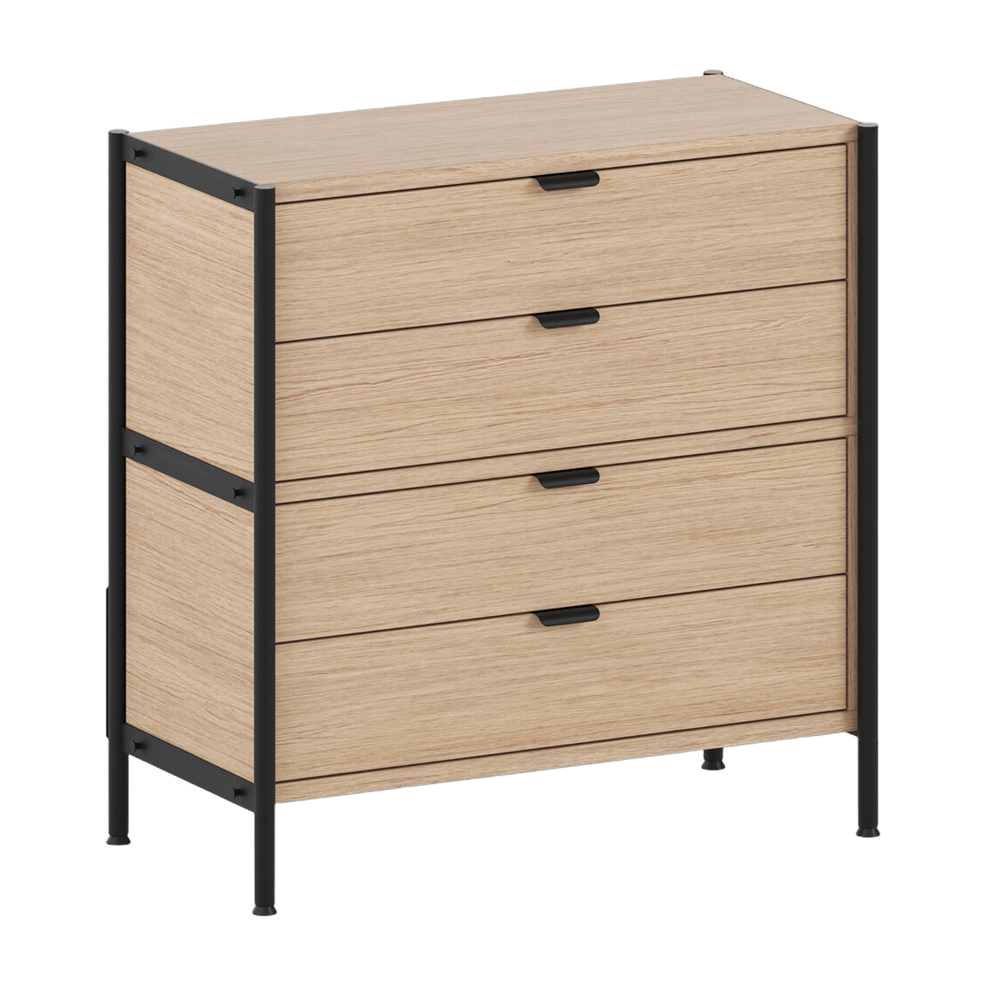 Regal mit 4 Schubladen aus ökologisch zertifiziertem Holz und graphitschwarzem Stahl 85x84cm Unit - TIPTOE