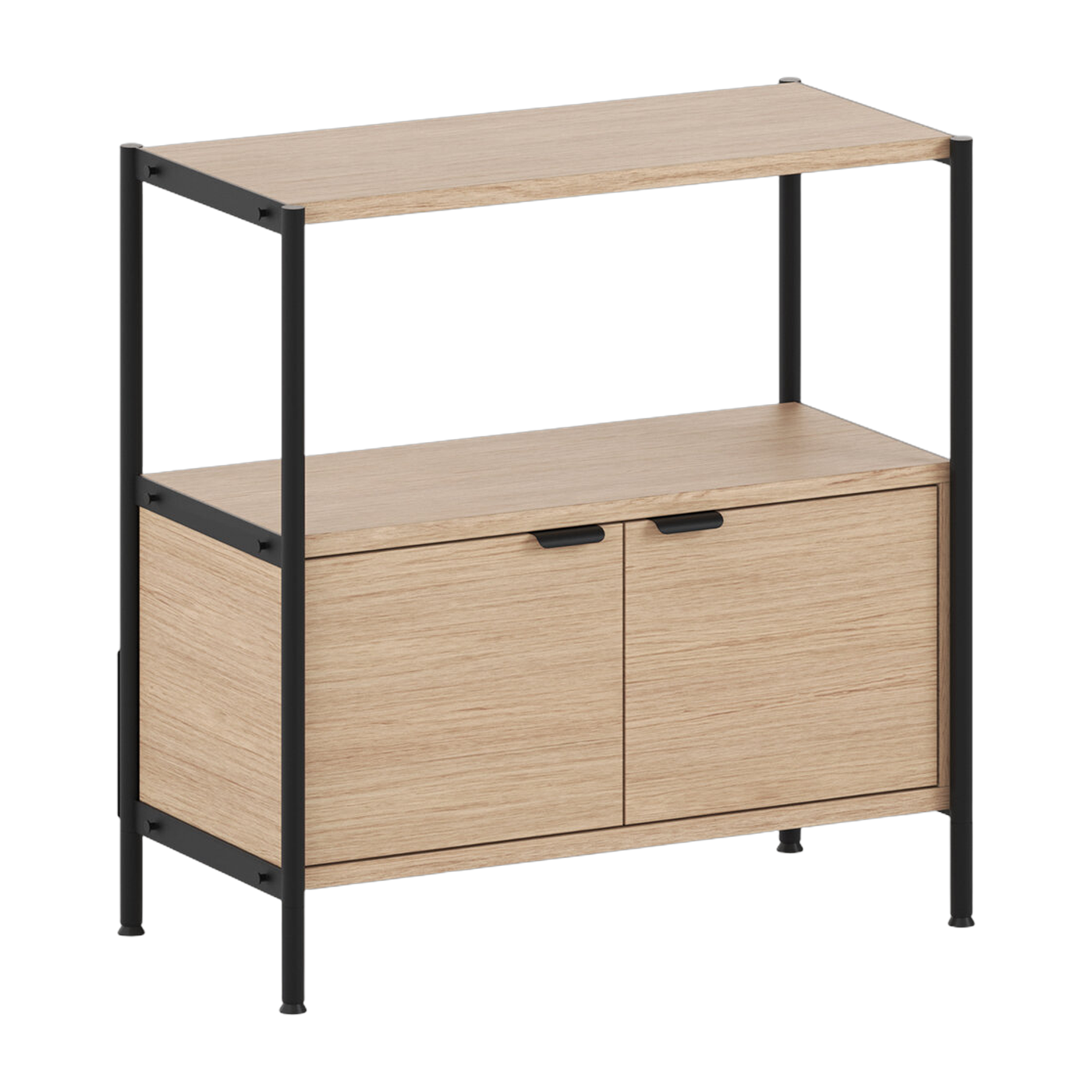 Regal mit 2 Türen aus ökologisch zertifiziertem Holz und graphitschwarzem Stahl 85x84cm Unit - TIPTOE