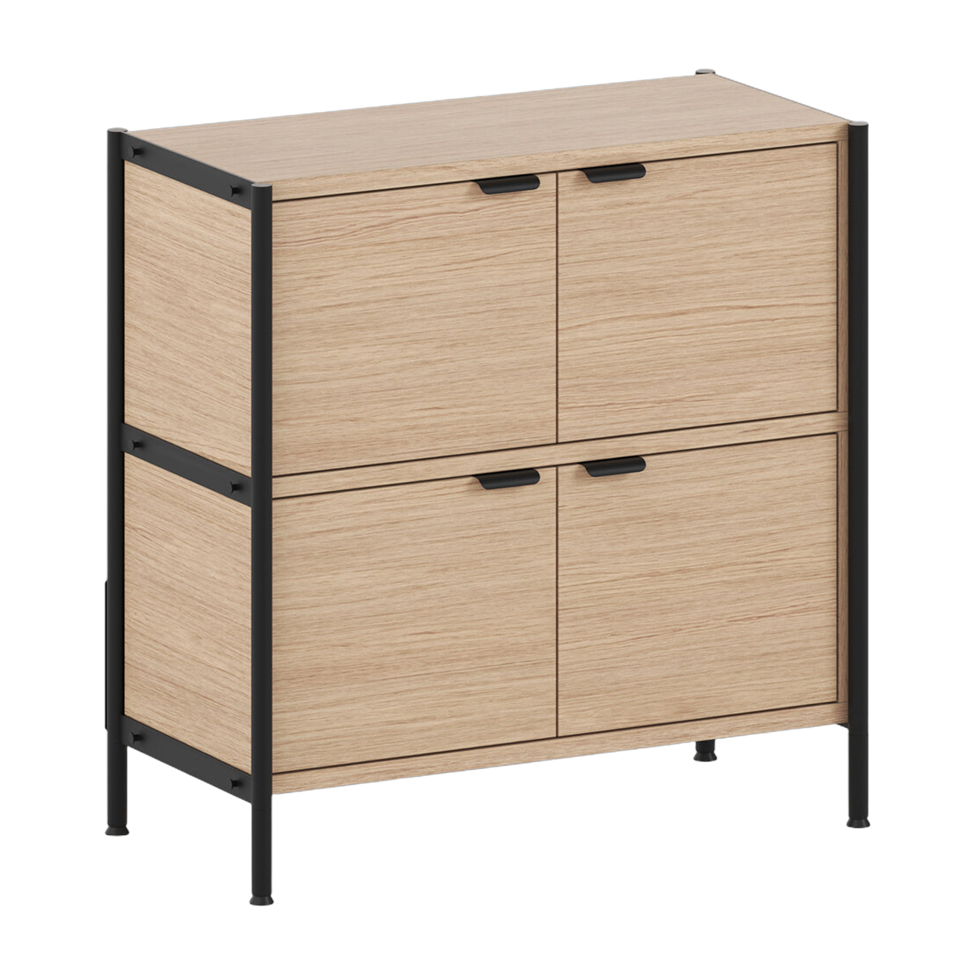 4-door chest of drawers in eco-certified wood and graphite-black steel 85x84cm Unit - TIPTOE