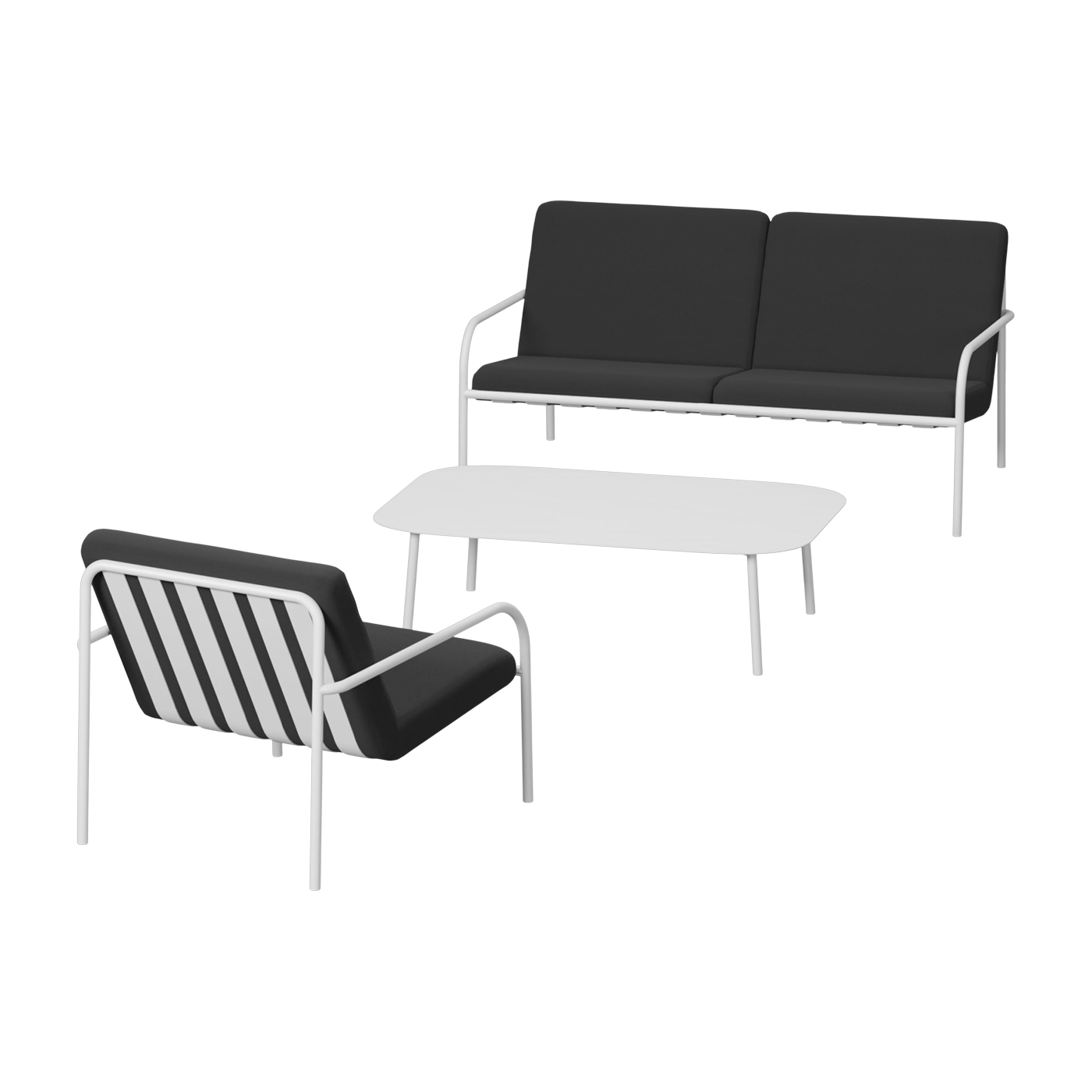 Salon de jardin 3 éléments en acier blanc et assise graphite - Metallbude