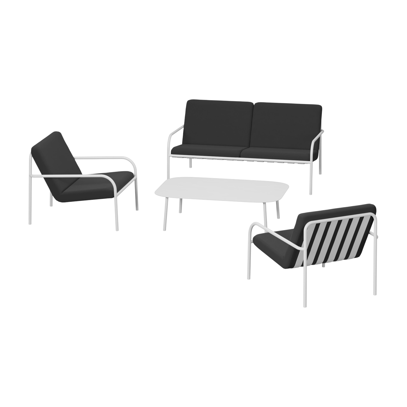 Salon de jardin 4 éléments en acier blanc et assise graphite - Metallbude