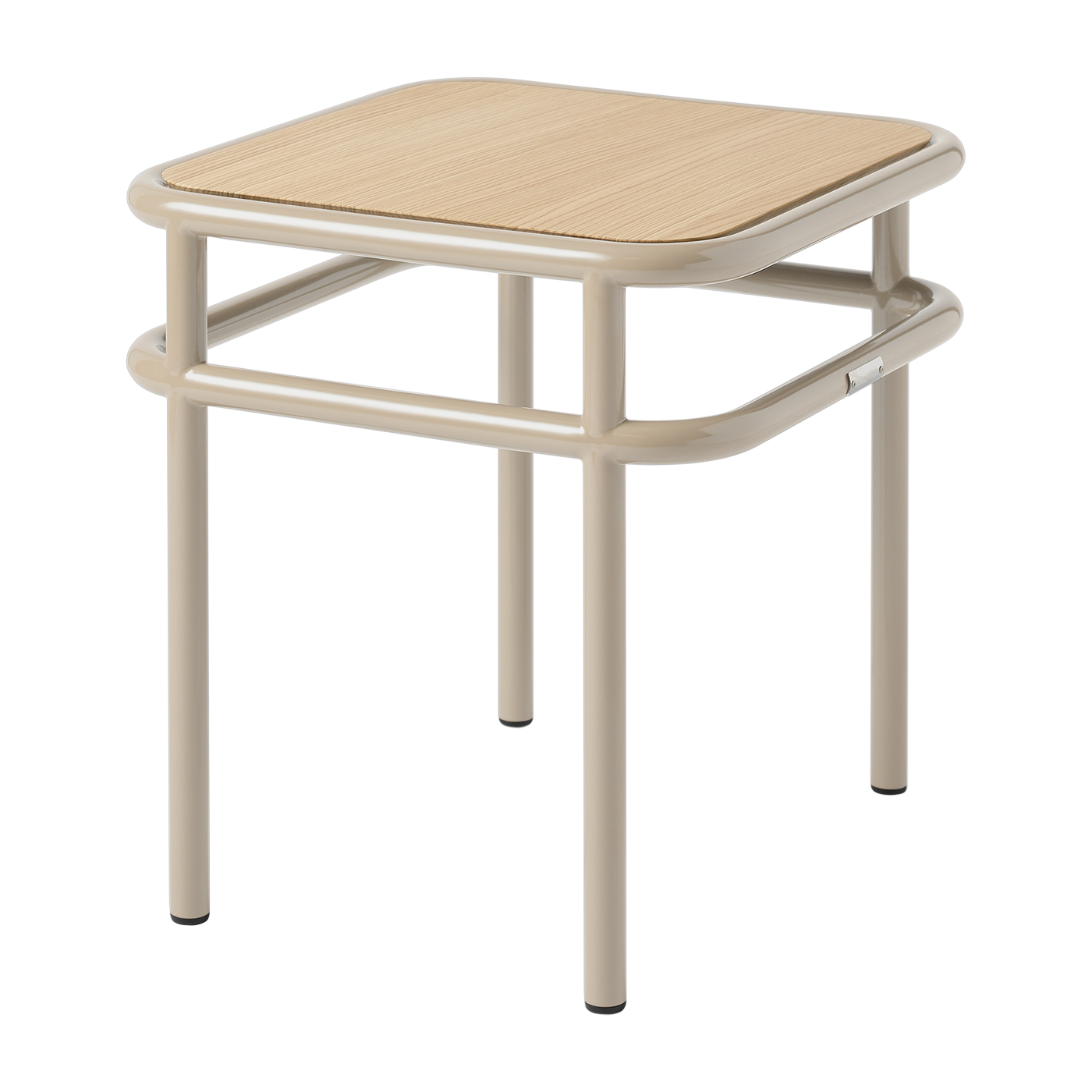Quadratischer Beistelltisch aus heller Eiche und graubeigem Stahl 44x44x45, 5cm UD -. Tolix