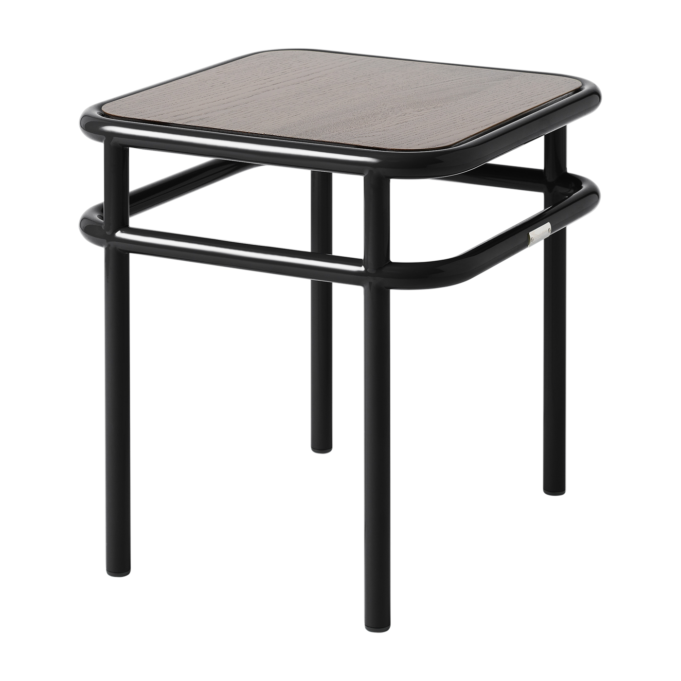 Quadratischer Beistelltisch aus gebeizter Eiche und tiefschwarzem Stahl 44x44x45, 5cm UD -. Tolix