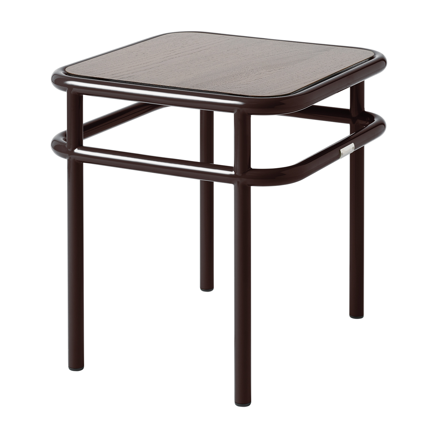 Quadratischer Beistelltisch aus gebeizter Eiche und schwarzbraunem Stahl 44x44x45, 5cm UD -. Tolix