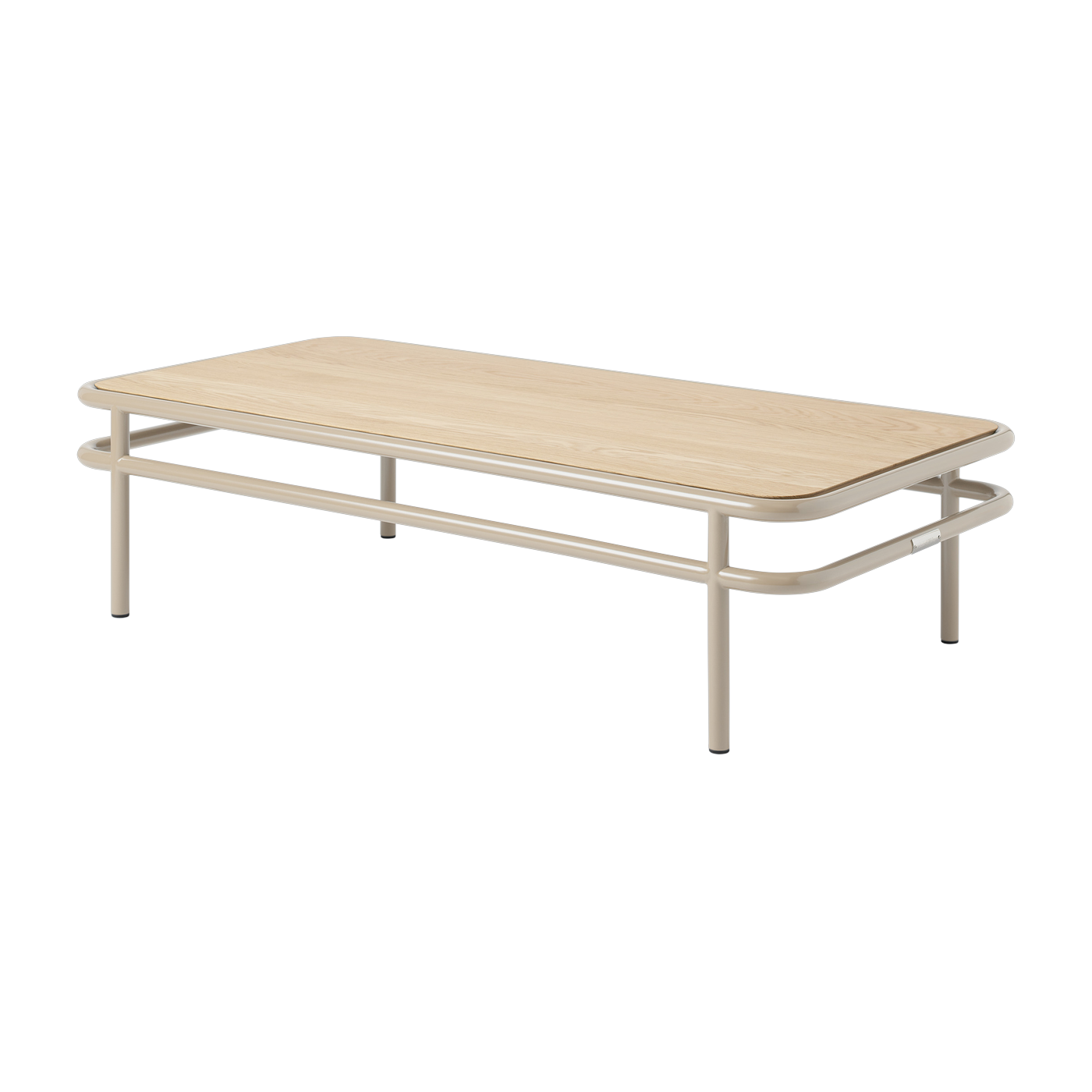 Rechteckiger Couchtisch aus heller Eiche und graubeigem Stahl 120x60x30, 5cm UD -. Tolix