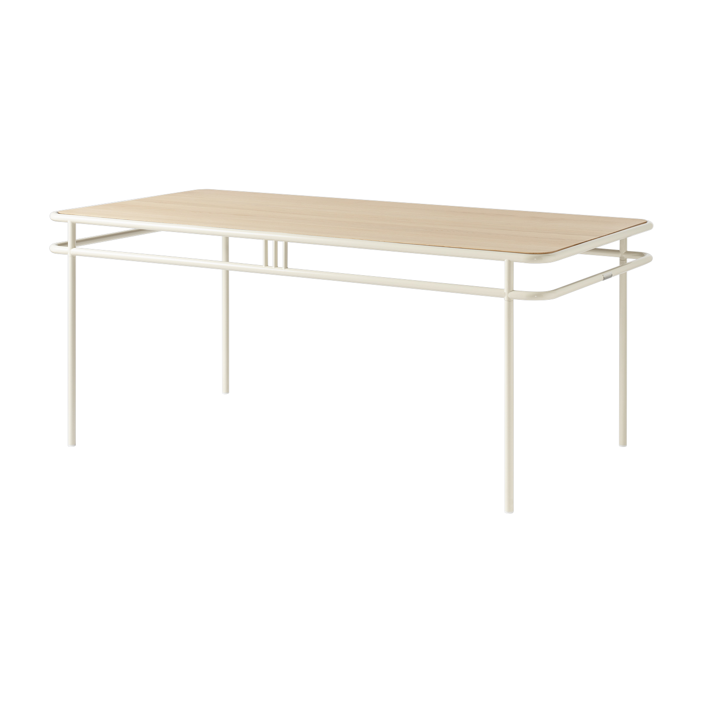 Rechteckiger Esstisch aus heller Eiche und perlweißem Stahl 180x90x76, 5cm UD - -. Tolix