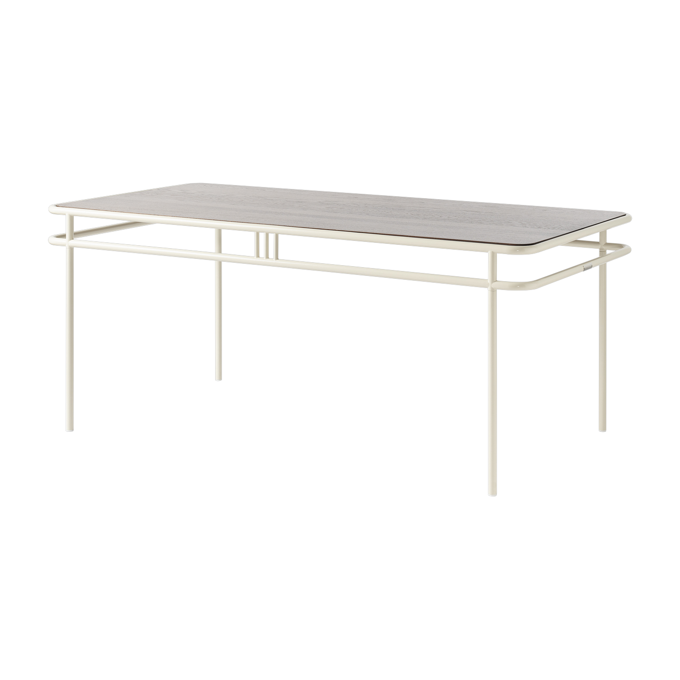 Rechteckiger Esstisch aus gebeizter Eiche und perlweißem Stahl 180x90x76, 5cm UD - -. Tolix