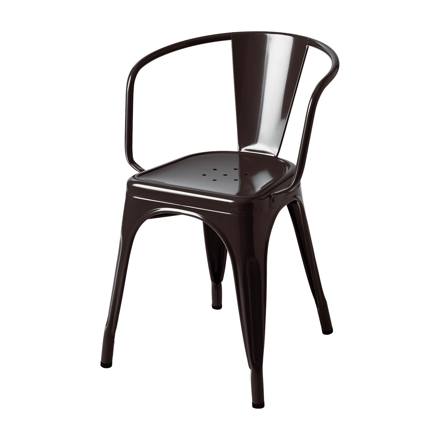 Sedia A56 con braccioli in acciaio nero-marrone - Tolix