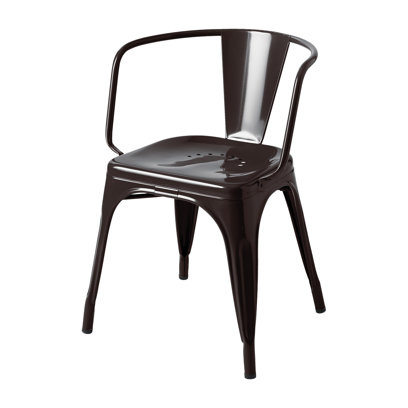 Poltrona AC16 con braccioli in acciaio nero-marrone - Tolix