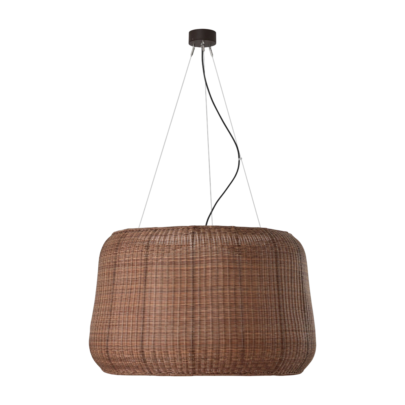 Suspension led dimmable triac en aluminium graphite et rotin brun 90x250cm Fora - Bover