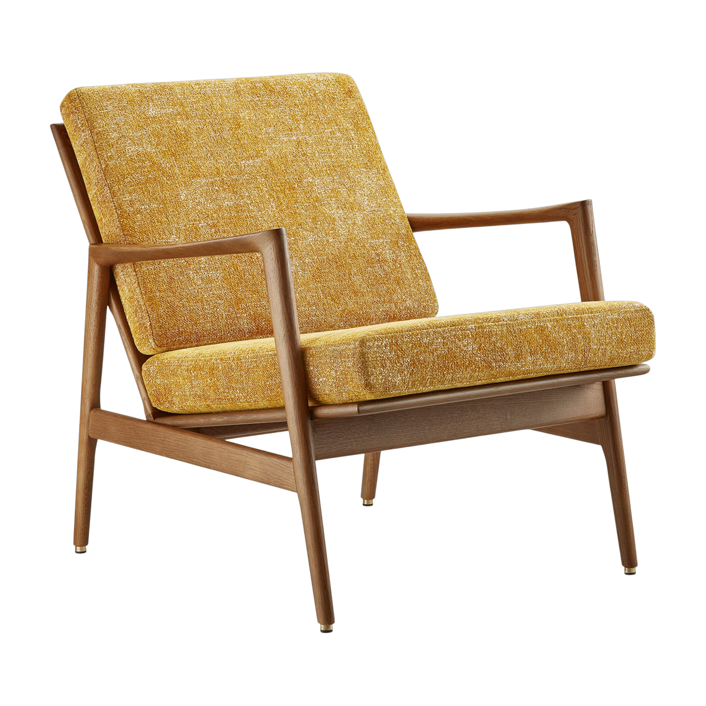 Fauteuil en chêne foncé et assise en tissu marble moutarde Stefan lounge - 366 concept