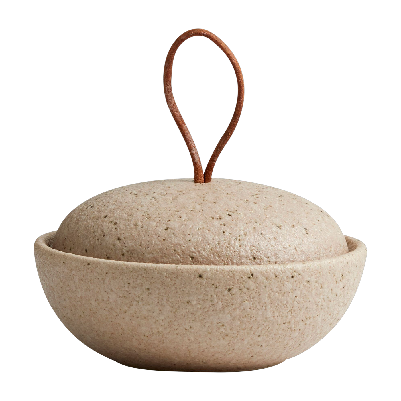Vasetto Sandy beige in gres e cordino in pelle 11x7cm - Sandy Nordal