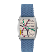 Montre en perlon bleu de paname et cadran argenté Bastille - Laps
