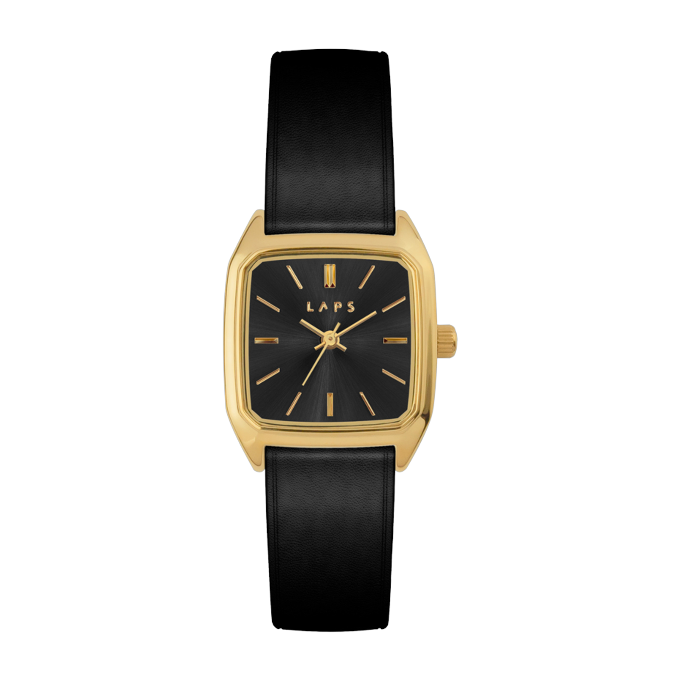 Reloj Nova Noir de piel negra brillante con esfera dorada - Lpas