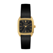 Orologio Nova Noir in pelle nera lucida con quadrante oro - Lpas