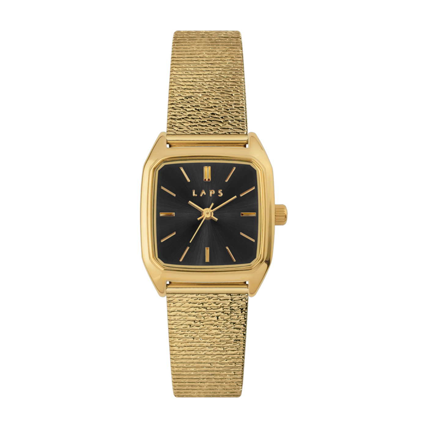 Reloj Nova Black de metal nugget con esfera dorada Laps