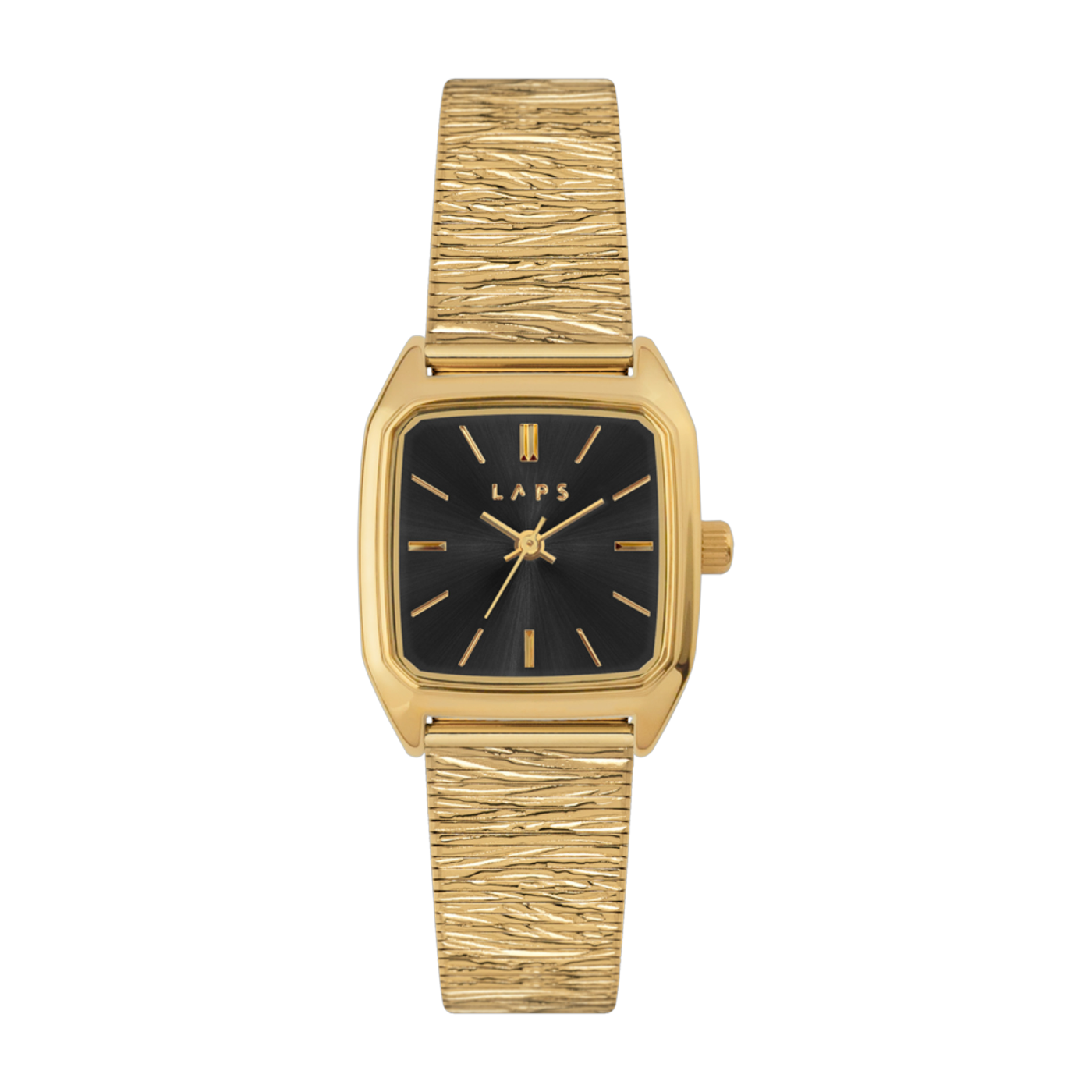 Reloj Nova Negro de metal plisado con esfera dorada Laps