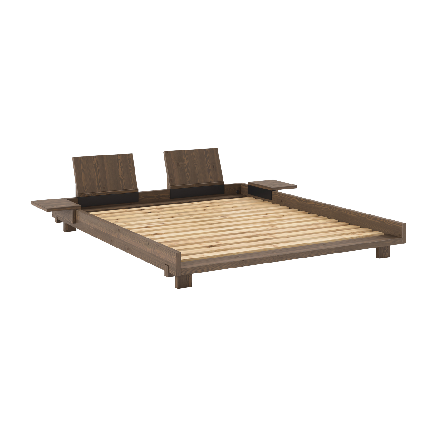 Lattenrost aus Holz carob brown mit 2 Rückenlehnen und Beistelltischen 160x200cm Social bed - Karup Design