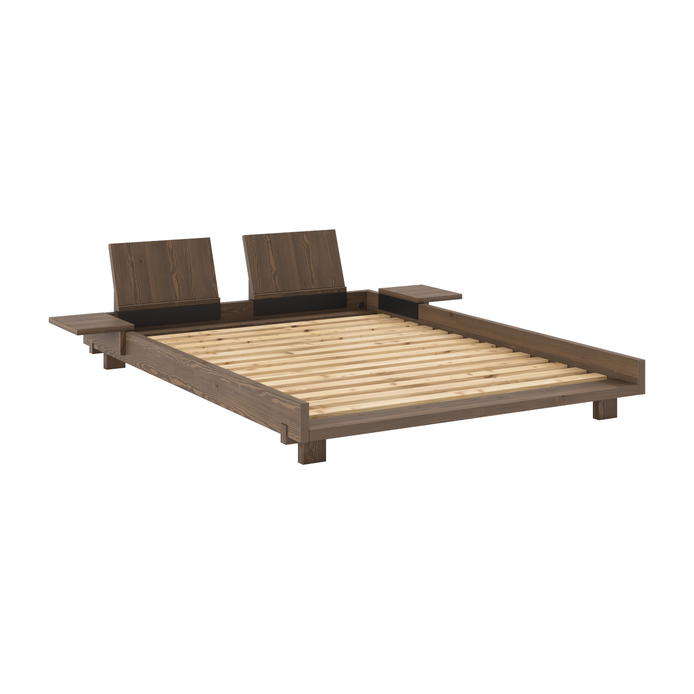 Bettgestell aus Holz carob brown mit 2 Rückenlehnen und Beistelltischen 140x200cm Social bed - Karup Design