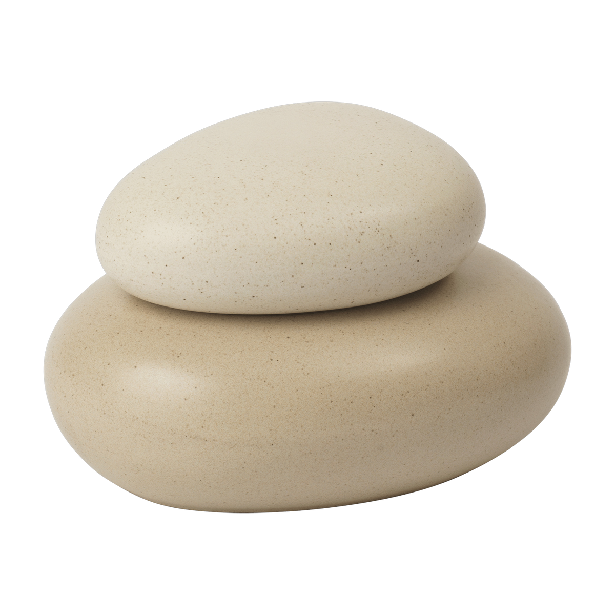 Sand-colored glazed stoneware box shaped like a galet, 16x9x12cm - Ferm Living