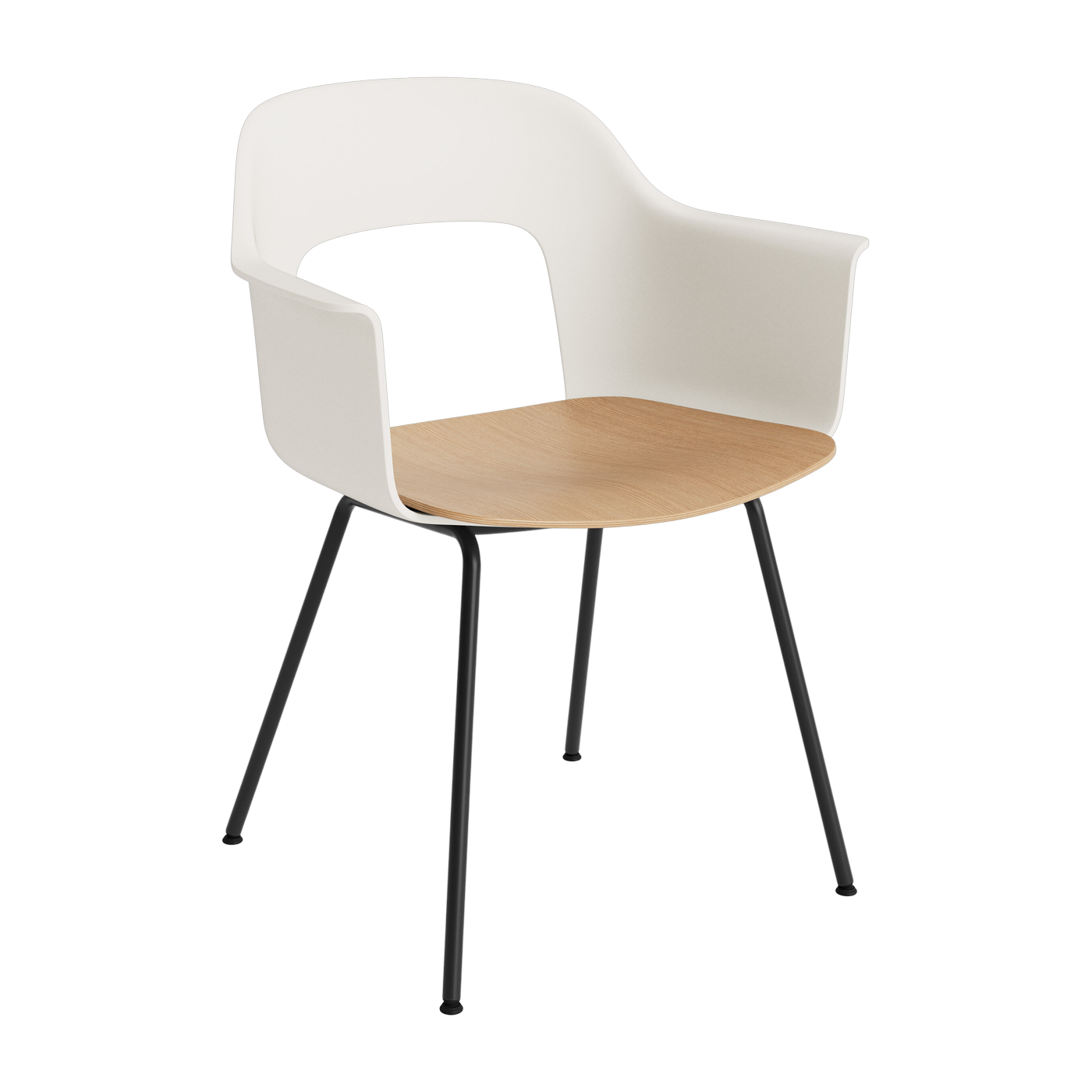 Chaise avec accoudoirs blanc crème bois et acier noir Layout 212 - HAY