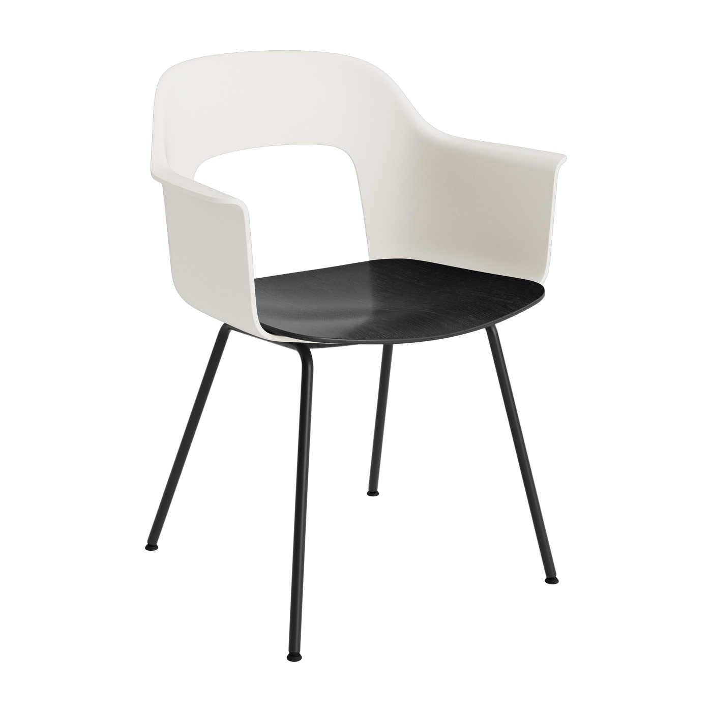 Sedia con braccioli bianco crema, legno nero e acciaio nero Layout 212 - HAY