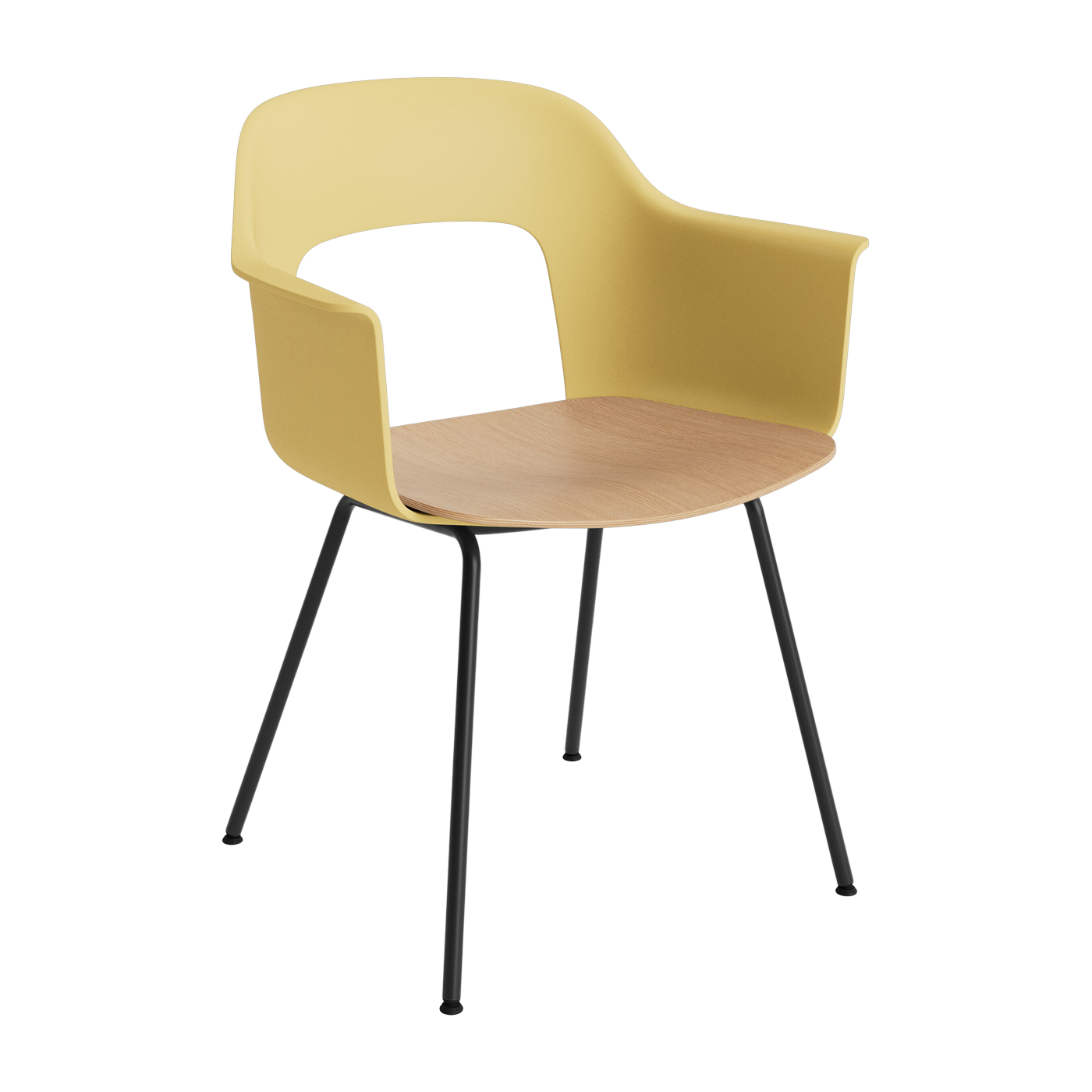Sedia con braccioli in legno giallo e acciaio nero Layout 212 - HAY