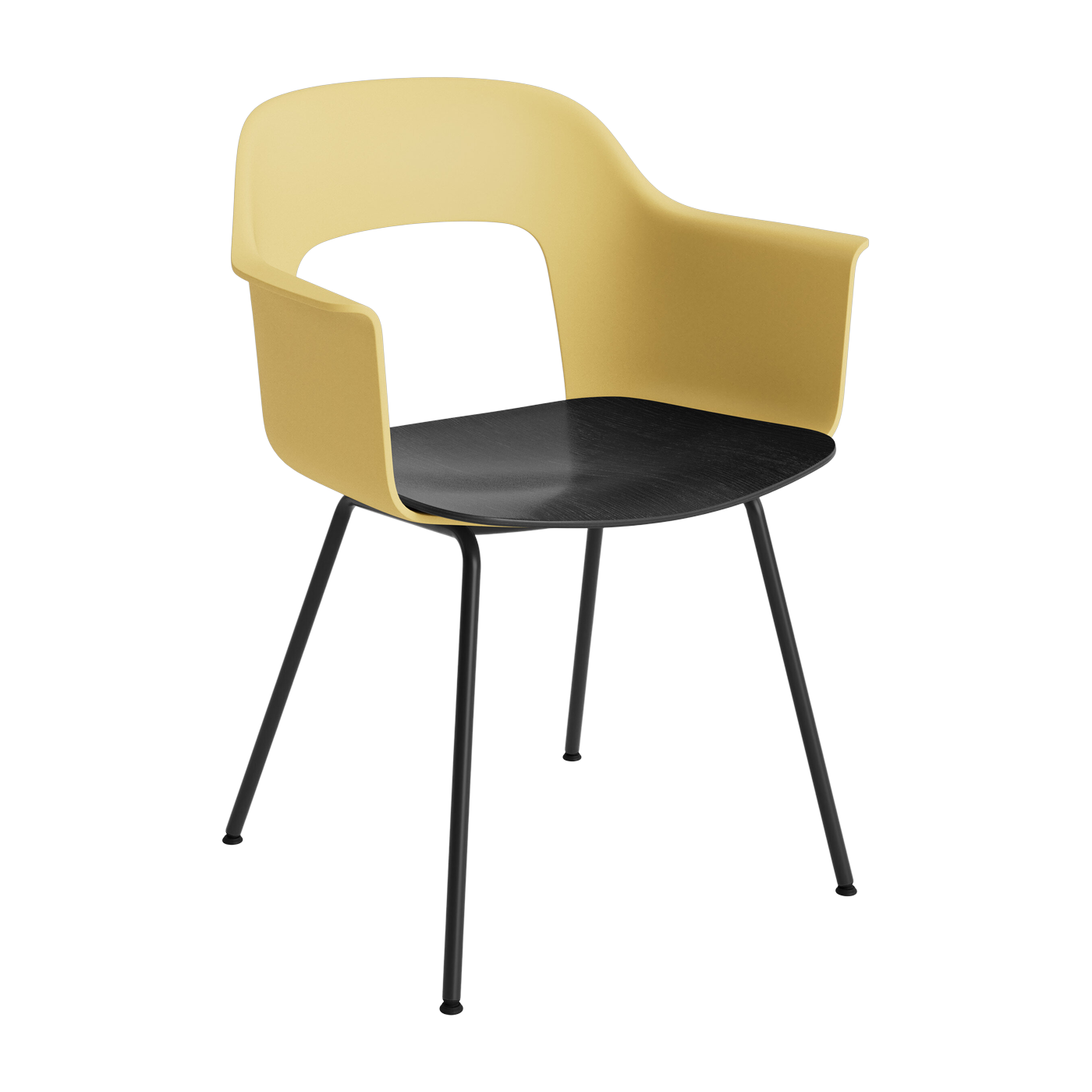 Sedia con braccioli giallo legno nero e acciaio nero Layout 212 - HAY