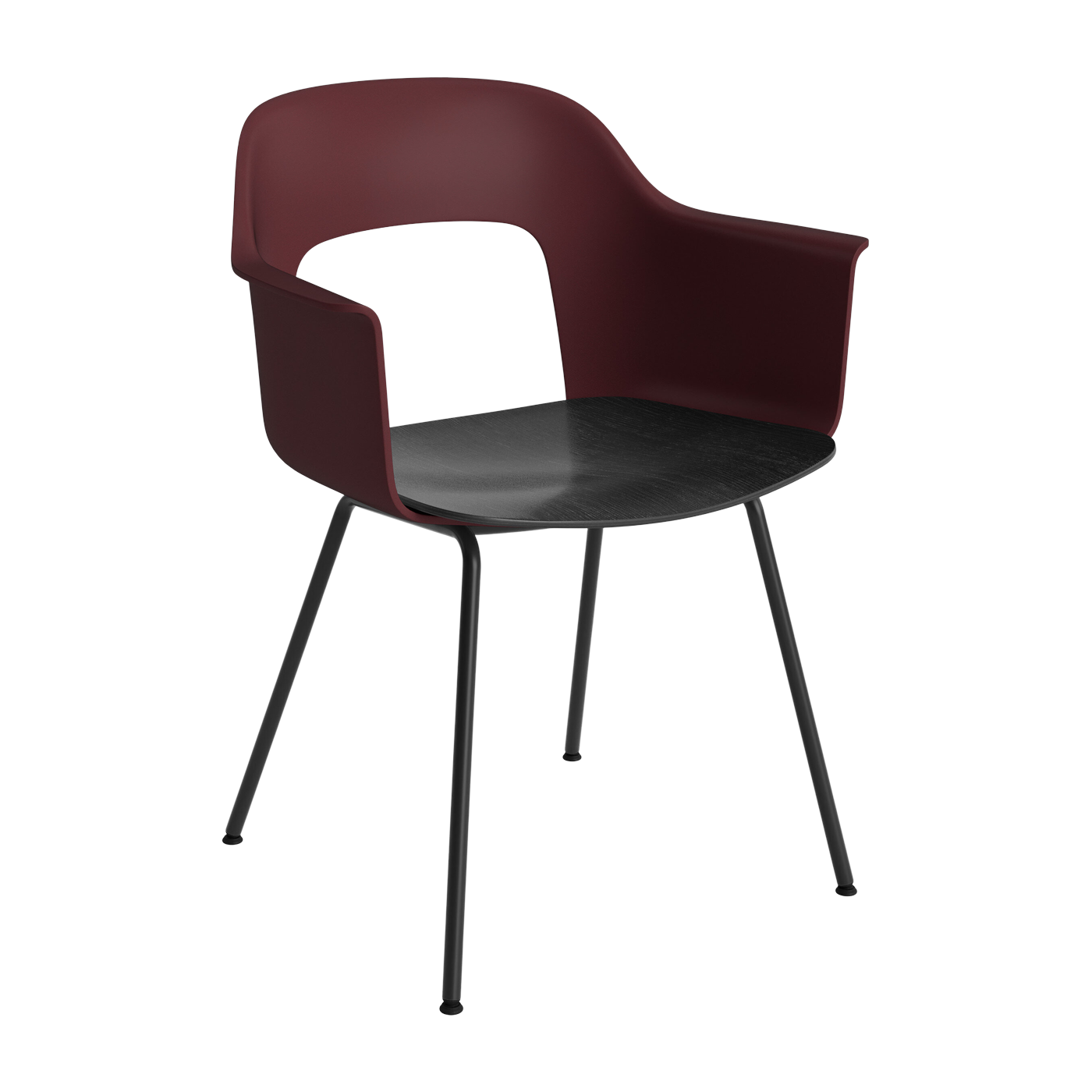 Sedia con braccioli bordeaux, legno nero e acciaio nero Layout 212 - HAY