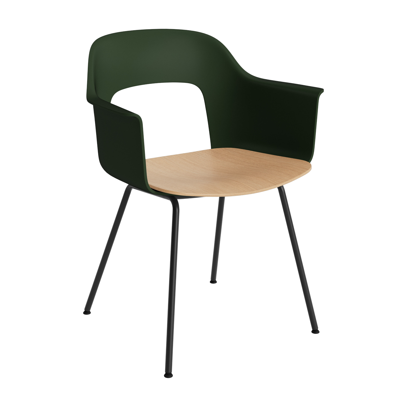 Sedia con braccioli verde bottiglia in legno e acciaio nero Layout 212 - HAY