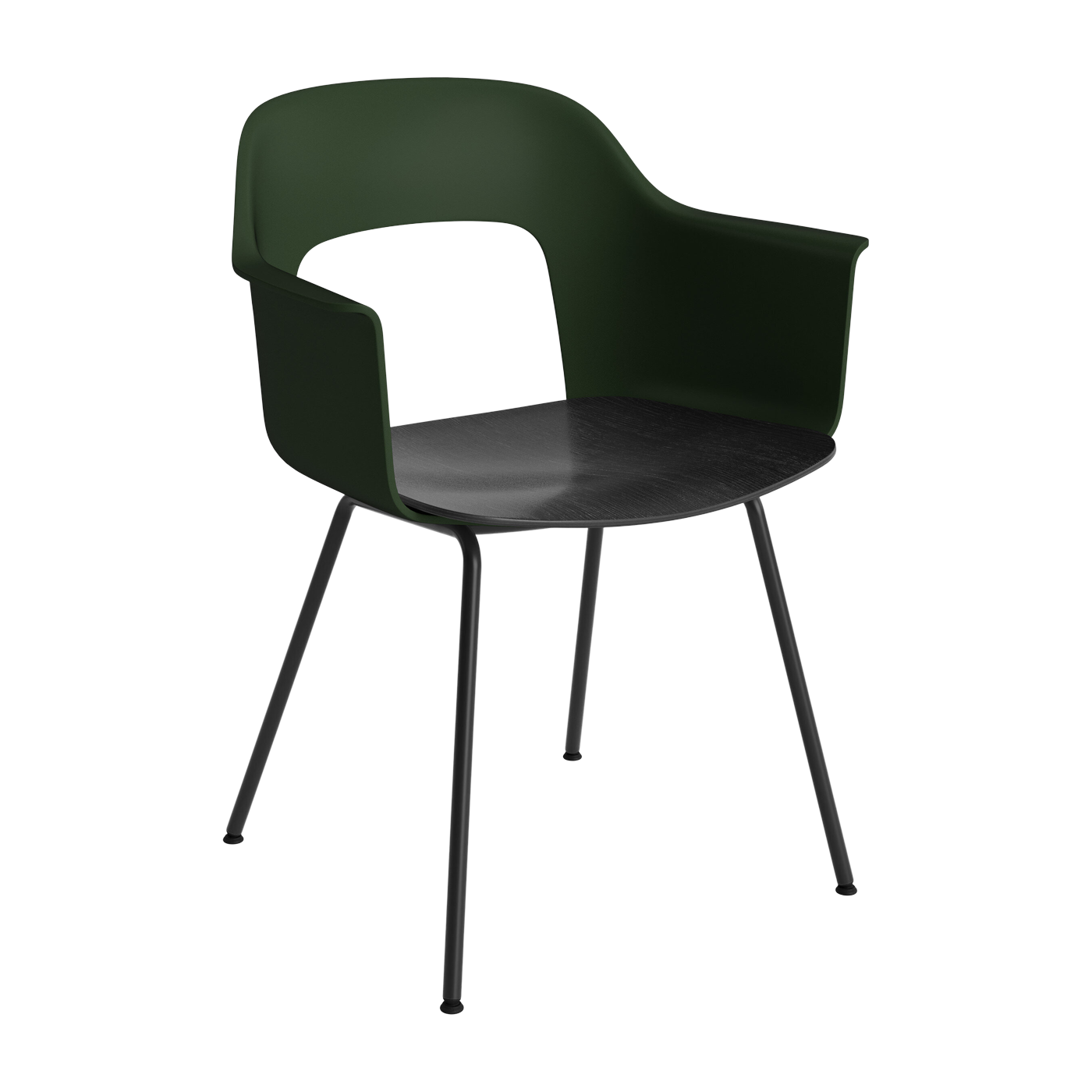 Sedia con braccioli verde bottiglia, legno nero e acciaio nero Layout 212 - HAY