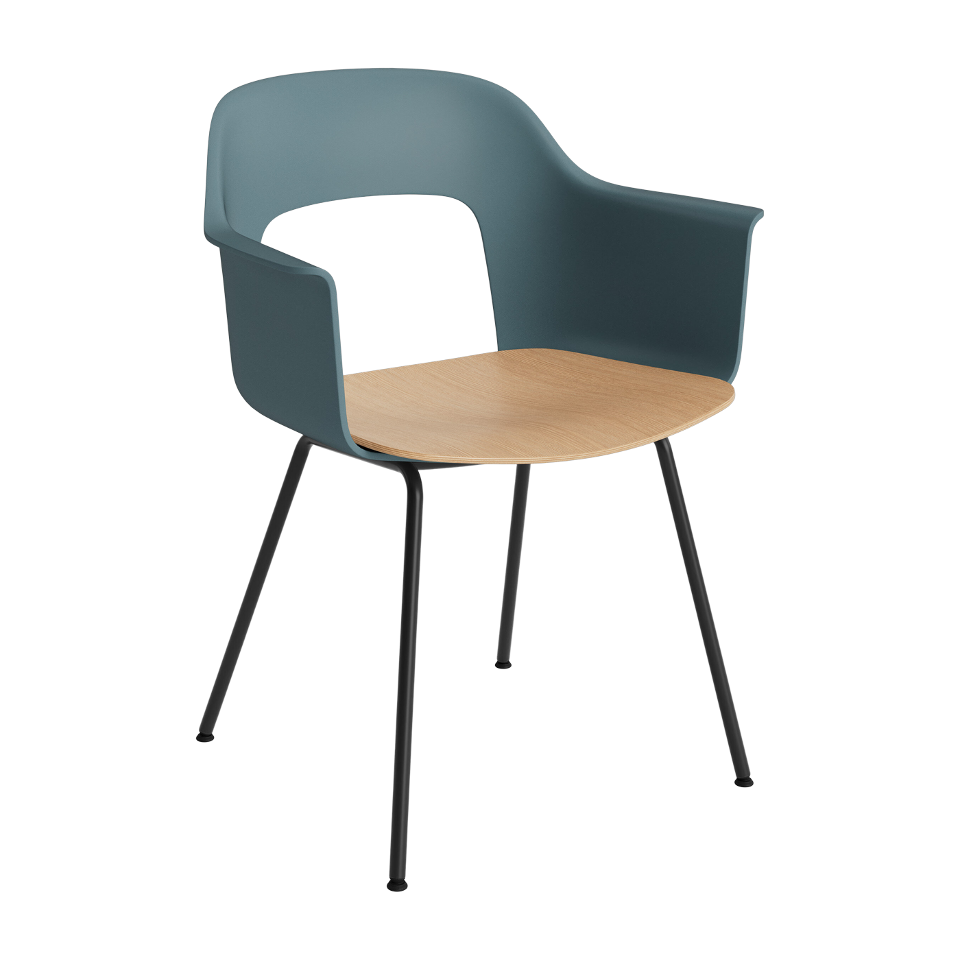 Sedia con braccioli blu oceano in legno e acciaio nero Layout 212 - HAY