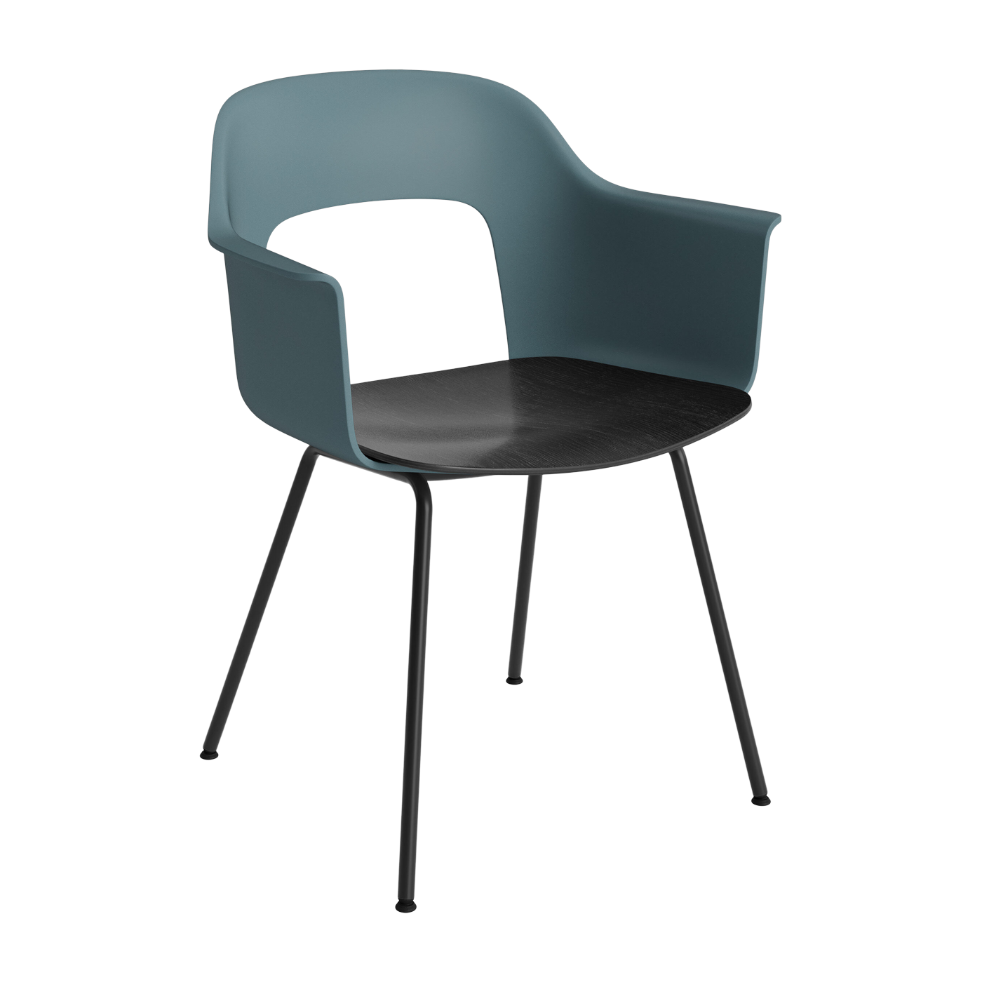Sedia con braccioli blu oceano, legno nero e acciaio nero Layout 212 - HAY