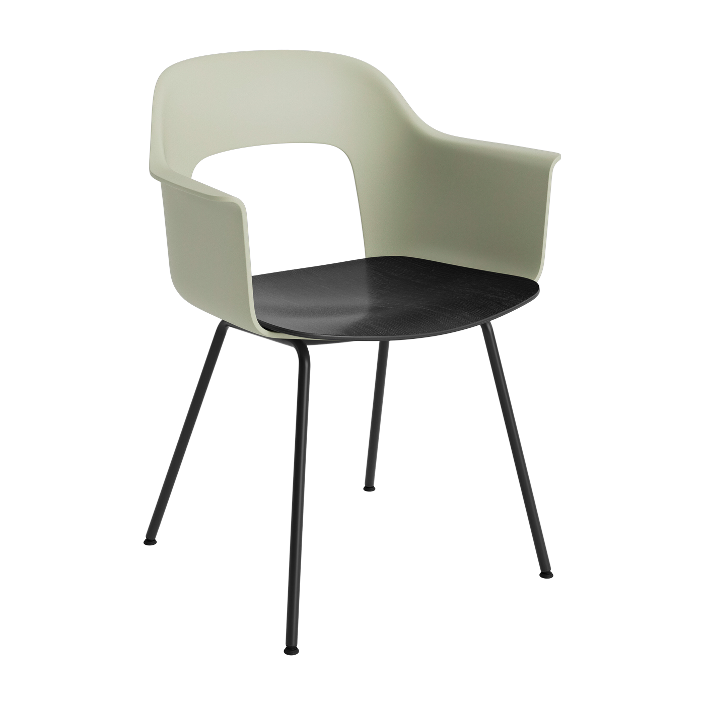 Sedia con braccioli verde pastello, legno nero e acciaio nero Layout 212 - HAY