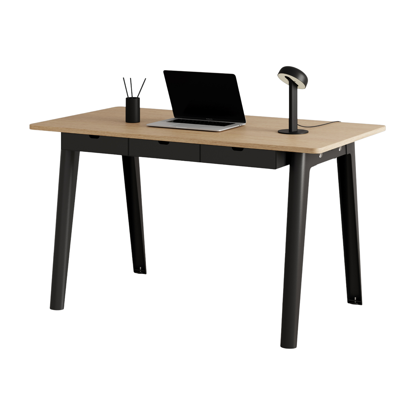 Bureau De roble con certificación ecológica y cajones de 130 x 70 cm. Patas negro grafito New Modern - Tiptoe