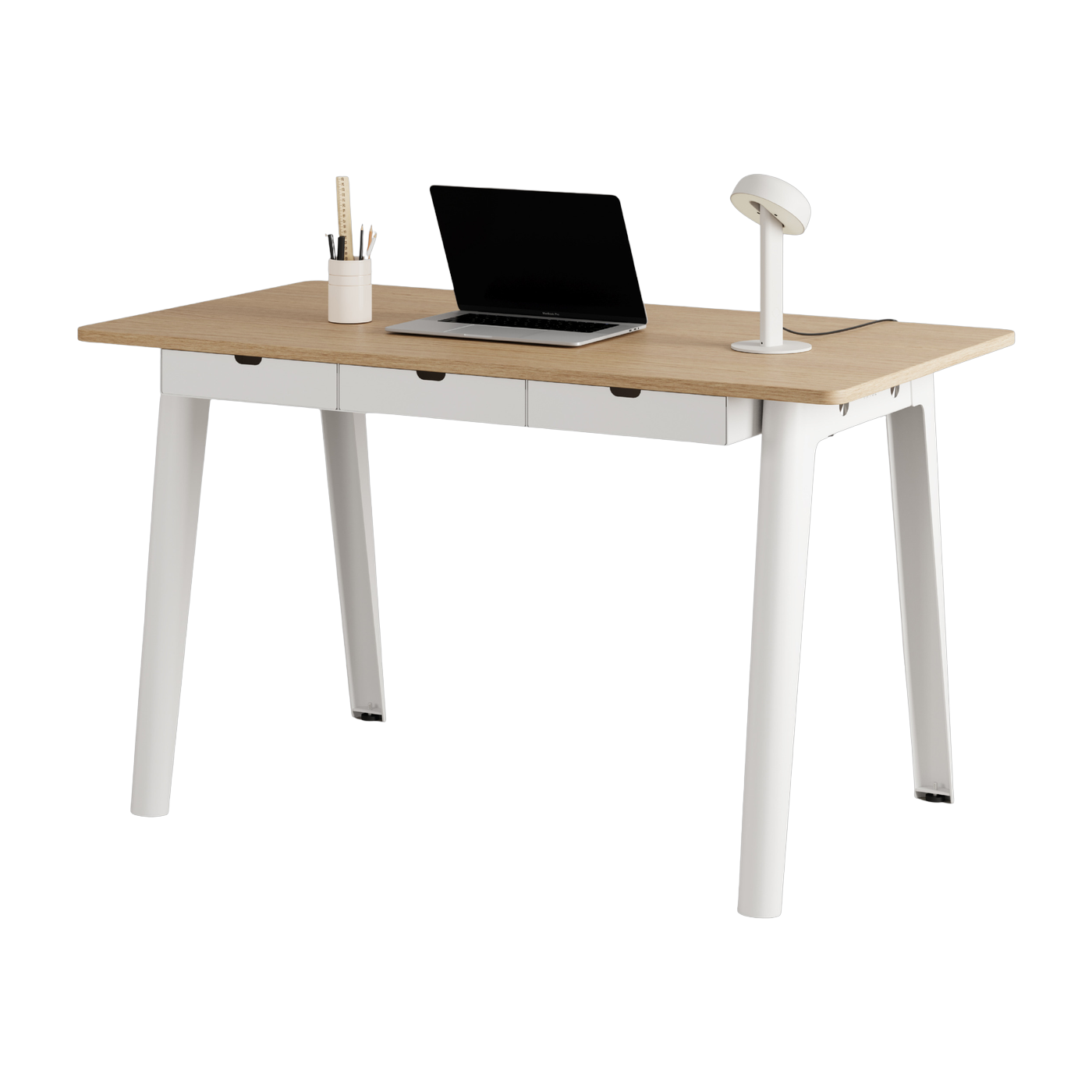 Bureau De roble con certificación ecológica y cajones de 130 x 70 cm. Patas de color blanco crema New Modern - Tiptoe