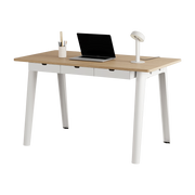 Bureau Made from eco-certified oak with drawers, 130 x 70 cm, cream white legs New Modern - Tiptoe