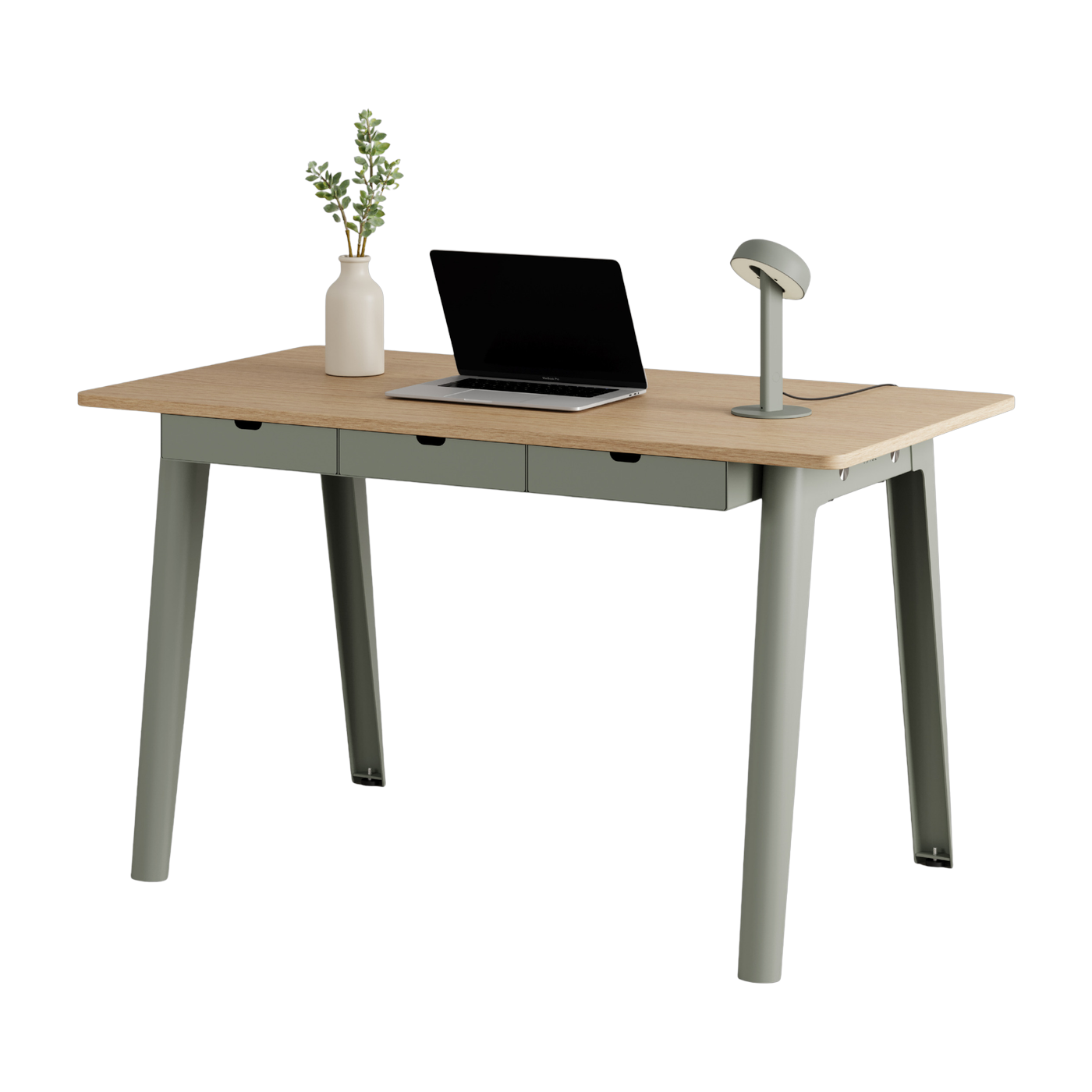 Bureau De roble con certificación ecológica y cajones de 130 x 70 cm. Patas grises de eucalipto New Modern - Tiptoe