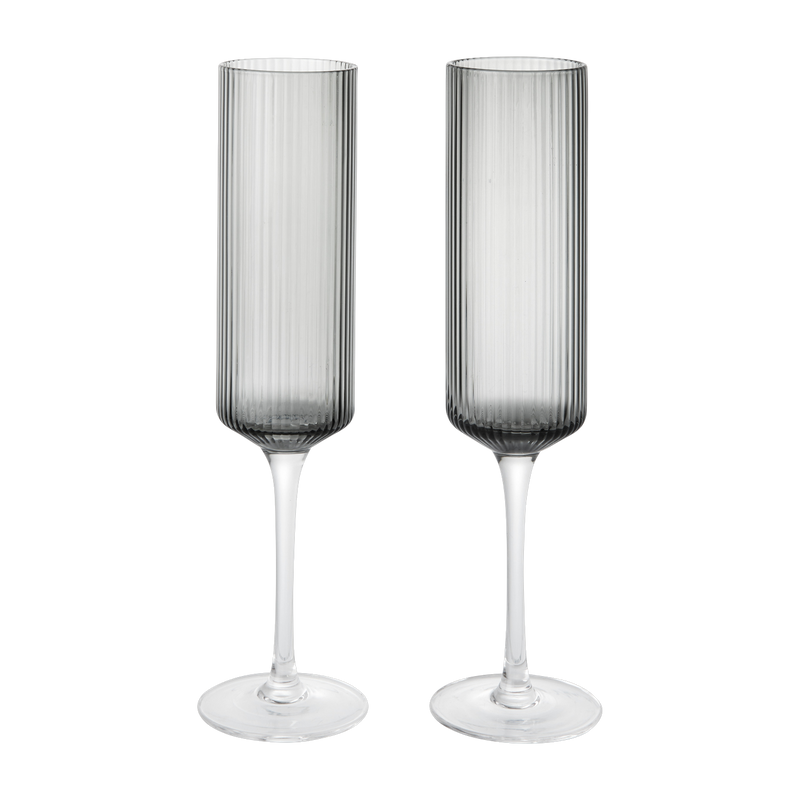 Flutes à champagne en verre fumé 22x6cm Ripple - Ferm living