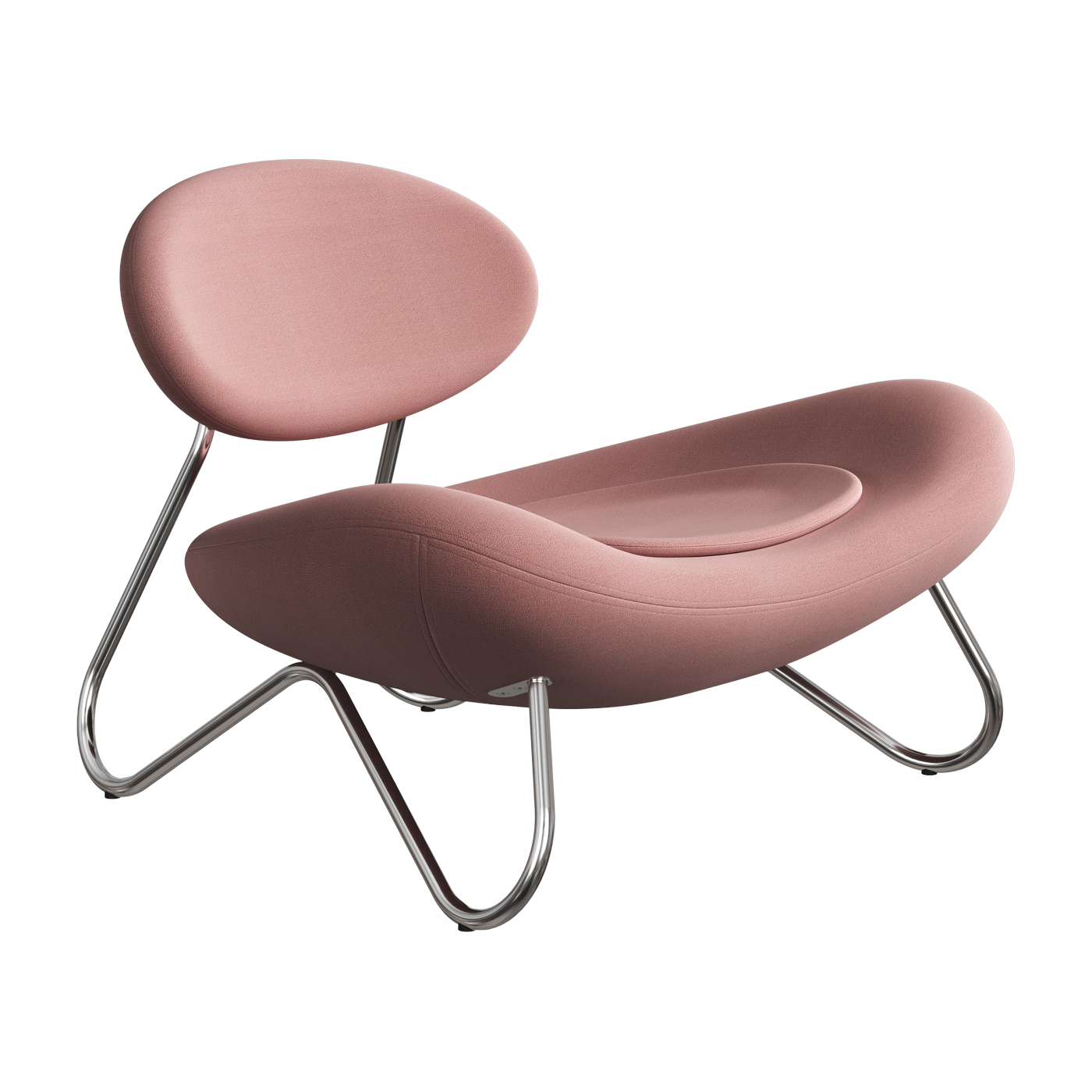 Woud pink fabric and chrome steel armchair -