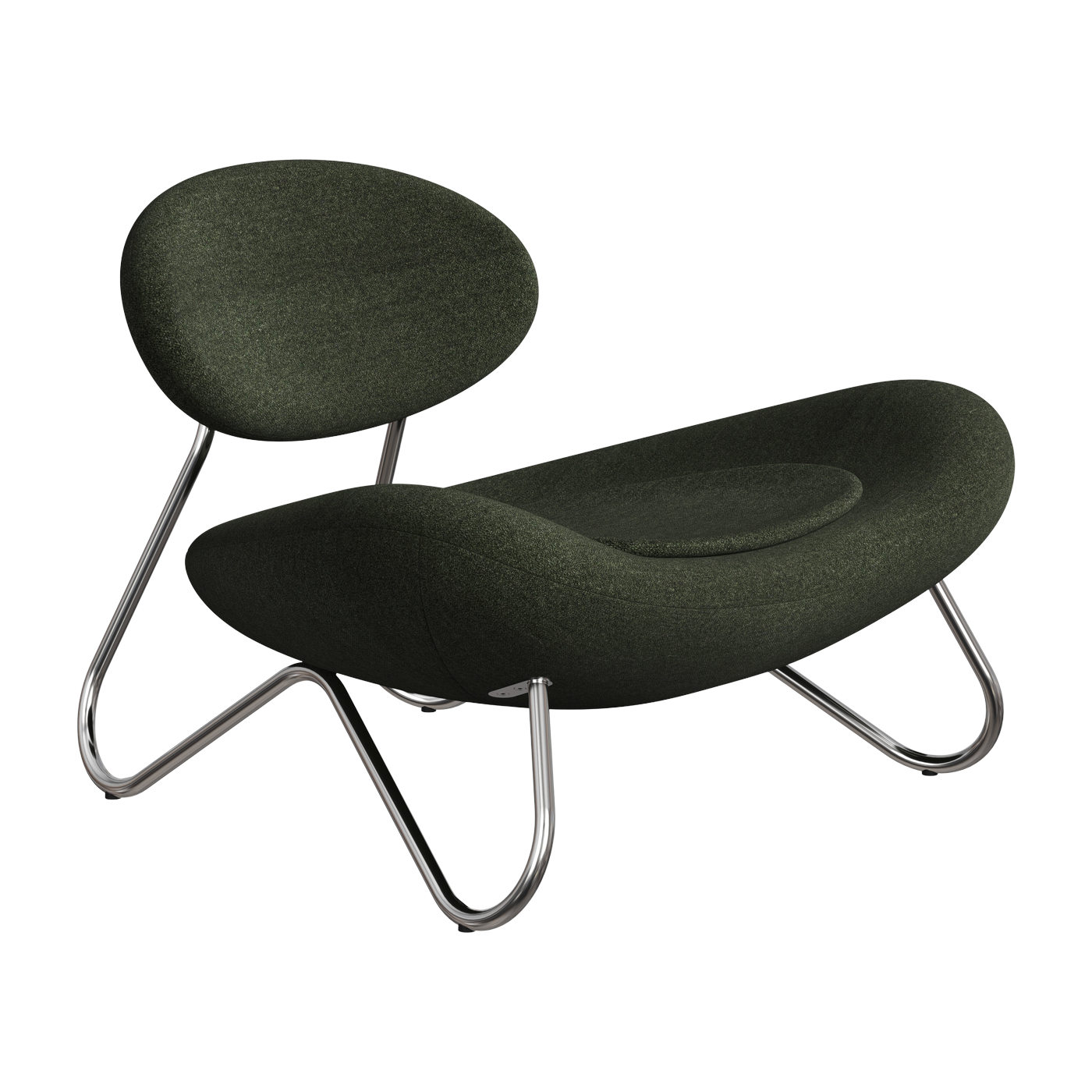 Meadow armchair in dark green fabric and chrome steel - Woud
