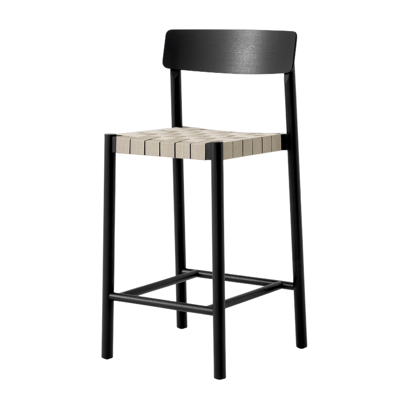 Sedia da bar in legno nero con seduta con cinghie naturali 47x45x93cm Betty - &tradition